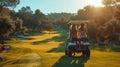 Two People Riding a Golf Cart on a Golf Course Royalty Free Stock Photo