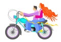 Two people riding motorbike in vector illustration for background design.