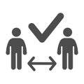 Two people in right distance solid icon, social distancing concept, distance limitation sign on white background, two