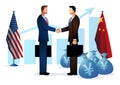 Two people shaking hands with American and Chinese flag Royalty Free Stock Photo