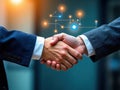 Two people shaking hands with a computer generated background of circuits Royalty Free Stock Photo