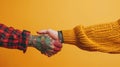 two people are shaking hands, with the focus on their hands which are decorated with colorful tattoos.. AI generated Royalty Free Stock Photo