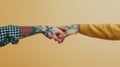two people are shaking hands, with the focus on their hands which are decorated with colorful tattoos.. AI generated Royalty Free Stock Photo