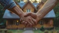 Two People Shaking Hands in Front of a House Royalty Free Stock Photo