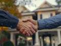 Two people shaking hands in front of a house Royalty Free Stock Photo