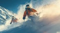 Two people skiing on a sunny day