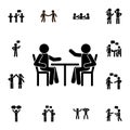 Two people, table, conversation flat vector icon in People talk pack