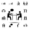 Two people, table, laptop icon. Simple glyph, flat vector element of People icons set for UI and UX, website or mobile application