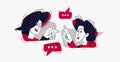 Two people talking online via some messenger with speech boxes, vector illustration of online video dialog, couple in speech Royalty Free Stock Photo