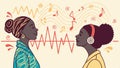 Two people talking with sound waves, communication art vector design Generative AI Royalty Free Stock Photo