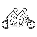 Two people on tandem bicycle ride together bike team concept riding travel contour outline line icon black color vector