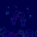 Two People Thinking Vector Line Icon, Illustration on a Dark Blue Background. Related Bottom Border