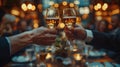 Two people toasting with champagne glasses at a dinner party Royalty Free Stock Photo