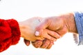 Two people touching and shaking hands. Hard worked hand, business concept with meeting, negotiation, partnership