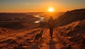 Two people walking outdoors, enjoying the sunset and nature generated by AI Royalty Free Stock Photo