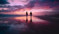 Two people walking on sand, holding hands at sunset generated by AI Royalty Free Stock Photo