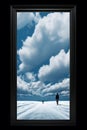two people walking in the snow under a blue sky Royalty Free Stock Photo