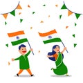 Two People Waving Flag Celebrate India Republic Day