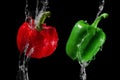 Two peppers in water streams