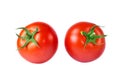 Two perfect whole tomatoes isolated on white background.