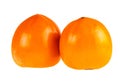 Two Persimmon Whole Fruit Closeup Isolated On White. Persimmon Retouched Image