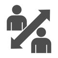 Two person avatars and two-way arrow solid icon, social distancing concept, Sickness prevention sign on white background