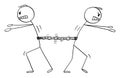 Two Person or Businessmen not Cooperating, Moving in Opposite Direction , Vector Cartoon Stick Figure Illustration