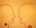 Two person communication - Red string Royalty Free Stock Photo