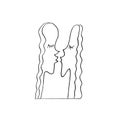 Two person kissing and embrace. Simple witty funny illustration. Line art, doodle. For ad poster or card, print, t-shirt, wedding