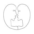 Two person kissing and embrace. Simple witty funny illustration. Line art, doodle. For ad poster or card, print, t-shirt, wedding