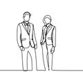 Two person of office worker. concept of a boss and his secretary standing looks gentle and awesome continuous one line drawing