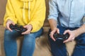 Two person playing at video games at home Royalty Free Stock Photo