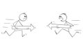 Two Persons or Businessmen Fighting About Direction Choice , Vector Cartoon Stick Figure Illustration Royalty Free Stock Photo