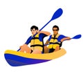 Two persons on a kayak isolated figure