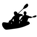 Two persons on a kayak isolated silhouette