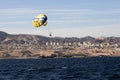 Towed parachute over sea water