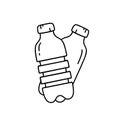 Two PET bottles. Black doodle icon. Hand drawn simple illustration of plastic container for water, liquid, oil. Contour isolated