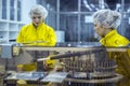 Two Pharmaceutical Factory Workers Wearing Protective Work Wear