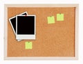 Two photo frame on Cork board post it Royalty Free Stock Photo