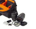 Two photo lenses and some other photo accessories Royalty Free Stock Photo