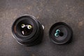 Two photo objective eyes asphalt Royalty Free Stock Photo