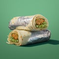 Two Photorealistic Burritos On Green Background