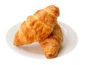 two piece of croissant in stack on white palte isolated on white background with clipping path