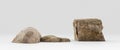 Two piece Isolated realistic rocks in white background, 3d Rendering Royalty Free Stock Photo