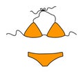 Two piece orange bikini panties and bikini bra swimsuit, women beach clothes, doodle style vector