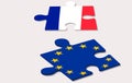 two piece of puzzle representing france and european union during elections (frexit)