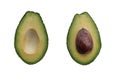 Two pieces of avocado with a seed