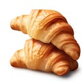 two pieces of croissant in a stack are isolated on a white background AI-Generated