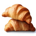 two pieces of croissant in a stack are isolated on a white background AI-Generated