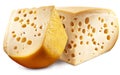 Two pieces of Emmental cheese head. Royalty Free Stock Photo